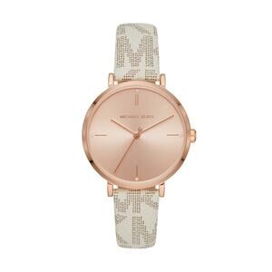 NWT Michael Kors Women's Jayne Vanilla Signature Logo Strap Watch 38mm White